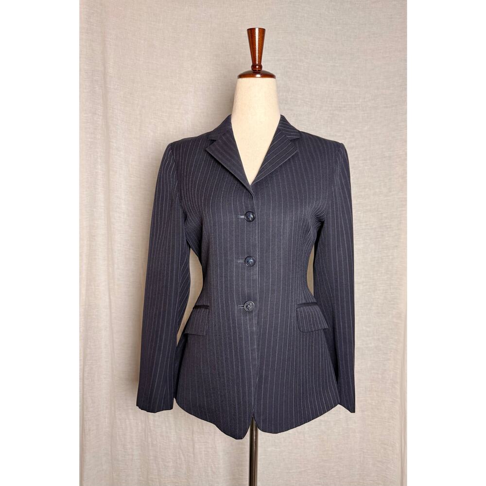 Vintage 70s Pytchley England Wool Navy Pin Stripe Women’s Riding Hunt Blazer